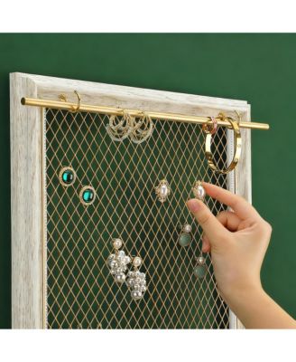 Vintage Wall Earring Wall Rack with 12 Hooks & Removable Rod