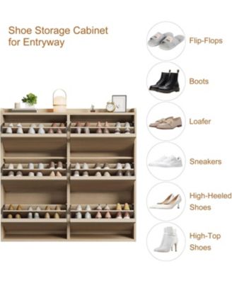 Wooden Shoe Cabinet with 6 Flip Drawers – Adjustable Shelf Shoe Organizer, Hidden Freestanding Shoe Storage for Entryway, Hallway, Living Room