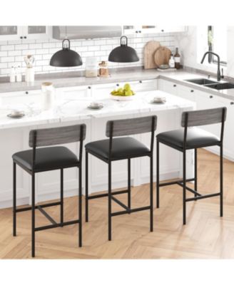 Bar Stools Set of 2 Kitchen Bar Stools with Footrest PU Upholstered Counter Height Barstools Bar Chairs with Back for Kitchen Easy Assembly