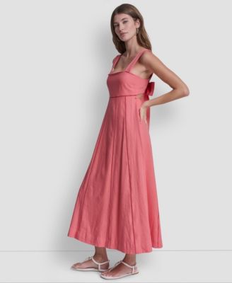 Women's Seamed Linen-Blend Tank Square Neck Dress