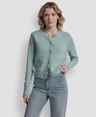Women's Crewneck Front-Enamel Button Cardigan