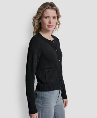 Women's Crewneck Front-Enamel Button Cardigan
