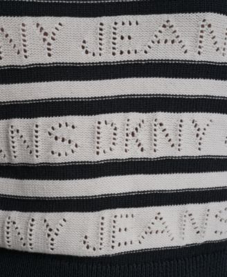 Women's Sleeveless Logo Pointelle Striped Sweater