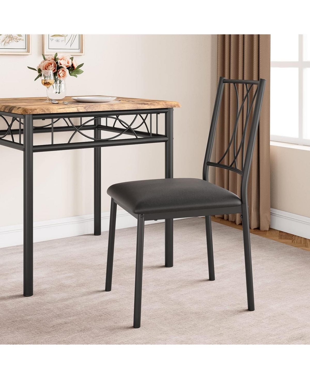 gaomon 3 Piece Kitchen Table Set Dining Table and Chairs for 2 Metal and Wood Square Dining Room Table Set with 2 Upholstered Chairs Kitchen Table Set