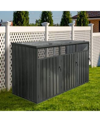 Metal Outdoor Garbage Bin Shed for 3 Trash Cans