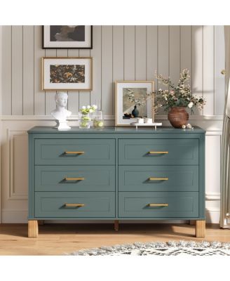 6-Drawer Double Dresser with Metal Handles & Solid Wood Legs