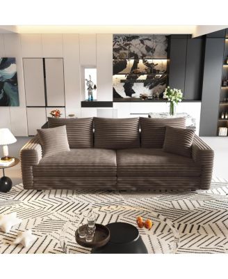 Plush Corduroy 3-Seat Sofa with Movable Ottoman