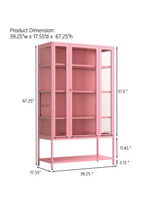 67.25" Iron Display Cabinet with Glass Door and LED Lights