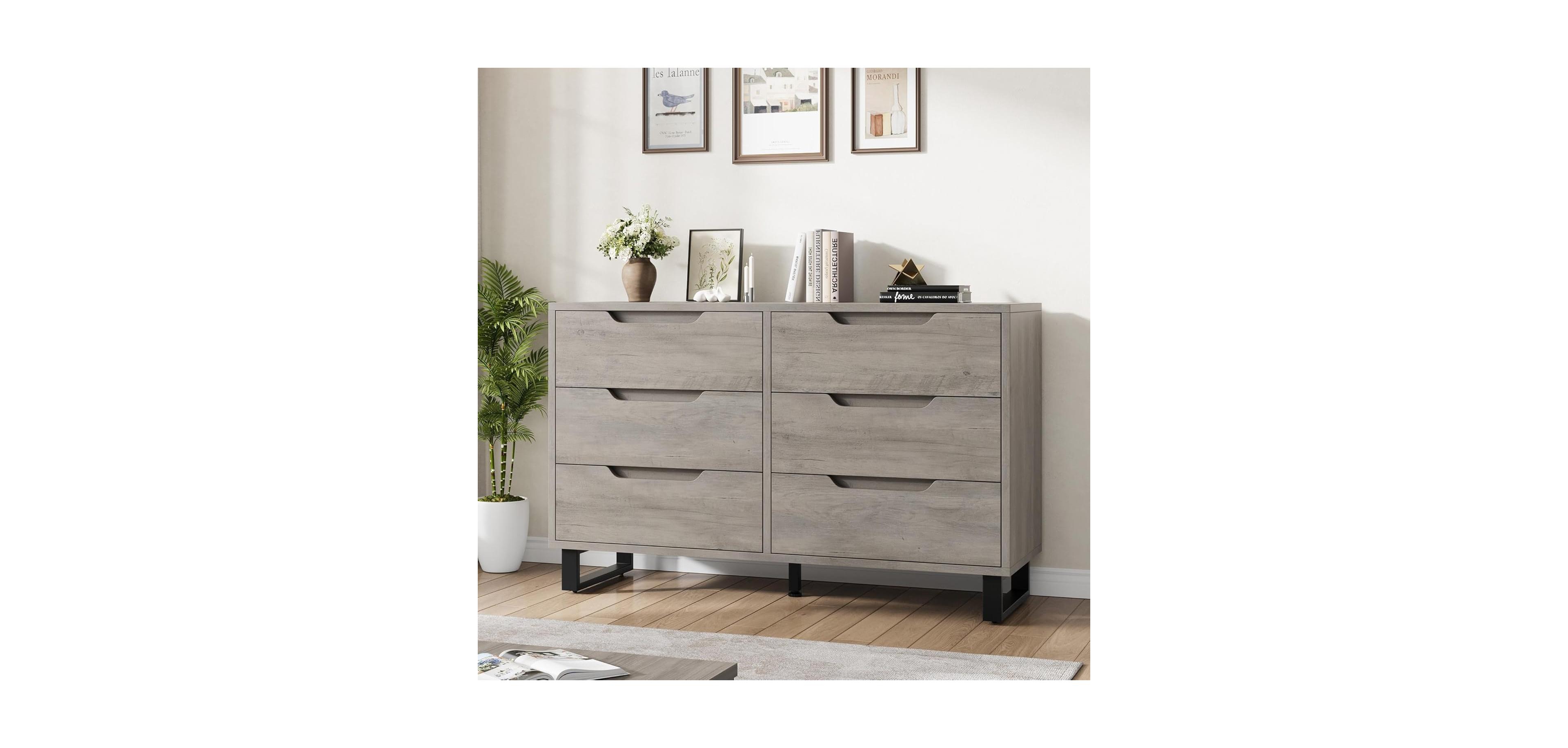 gaomon 6 Dresser for Bedroom, 47.2 in Wide Dresser, Freestanding Vertical Drawer Cabinet with Storage, Wooden Closet Storage Chest