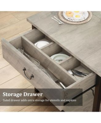 Dining Table Set for 4 Kitchen Dining Table Set with Upholstered Benches, Storage Drawers and Wine Rack