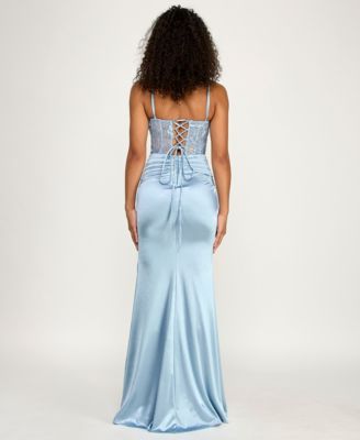 Juniors' Lace-Bodice Sweetheart Neck Gown