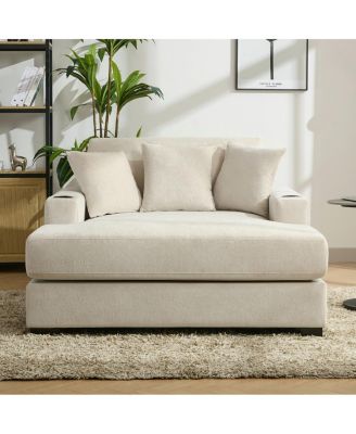 Oversized Chenille Chaise Lounger with Built-in Charge Station