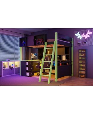  Full Size Wood Loft Bed with Desk, Ample Storage Space