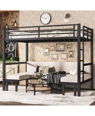 Twin XL over Twin XL pull-out Metal Bunk Bed with safety rails