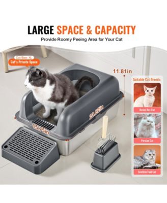 Deep 6" Odor-Free Cat Litter Box with Filter Mat & Foot Scraper