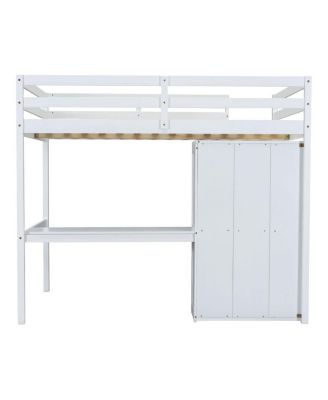  Wood Full Loft Bed with Wardrobe, Desk, Storage & Drawers