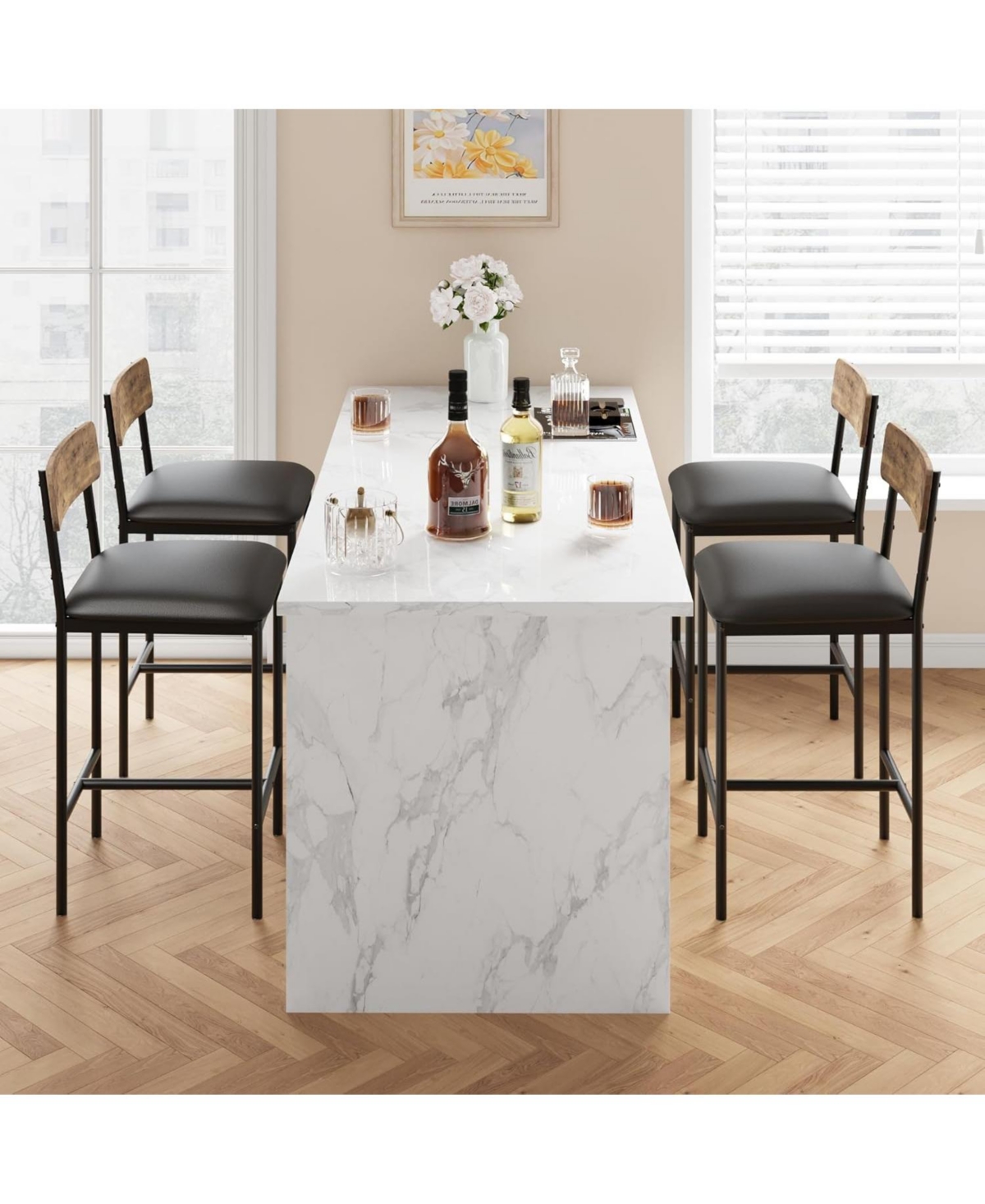 gaomon Bar Stools Set of 4 Kitchen Bar Stools with Footrest Pu Upholstered Counter Height Barstools Bar Chairs with Back for Kitchen Easy Assembly.