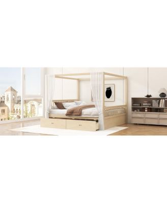 Wooden Canopy Bed with Storage Drawers, Queen size