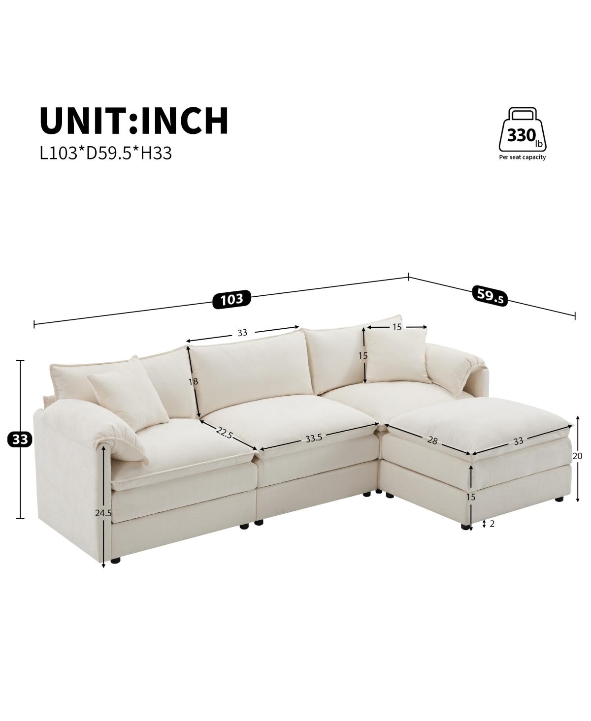 Streamdale Furniture Chenille Modular Sectional Sofa with Deep Wide Seat & Double Cushions