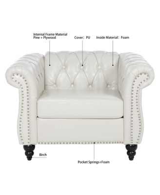  PU Leather Sofa with Wood Legs, Easy Assembly