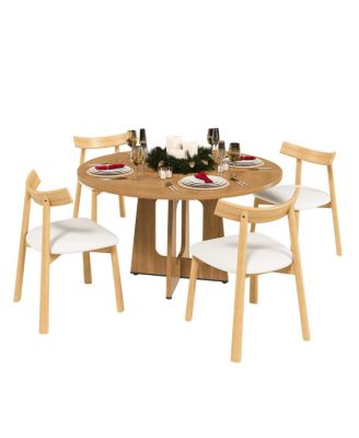 Streamdale Farmhouse Round Dining Set: Oak Table & 4 Chairs with PU Cushions