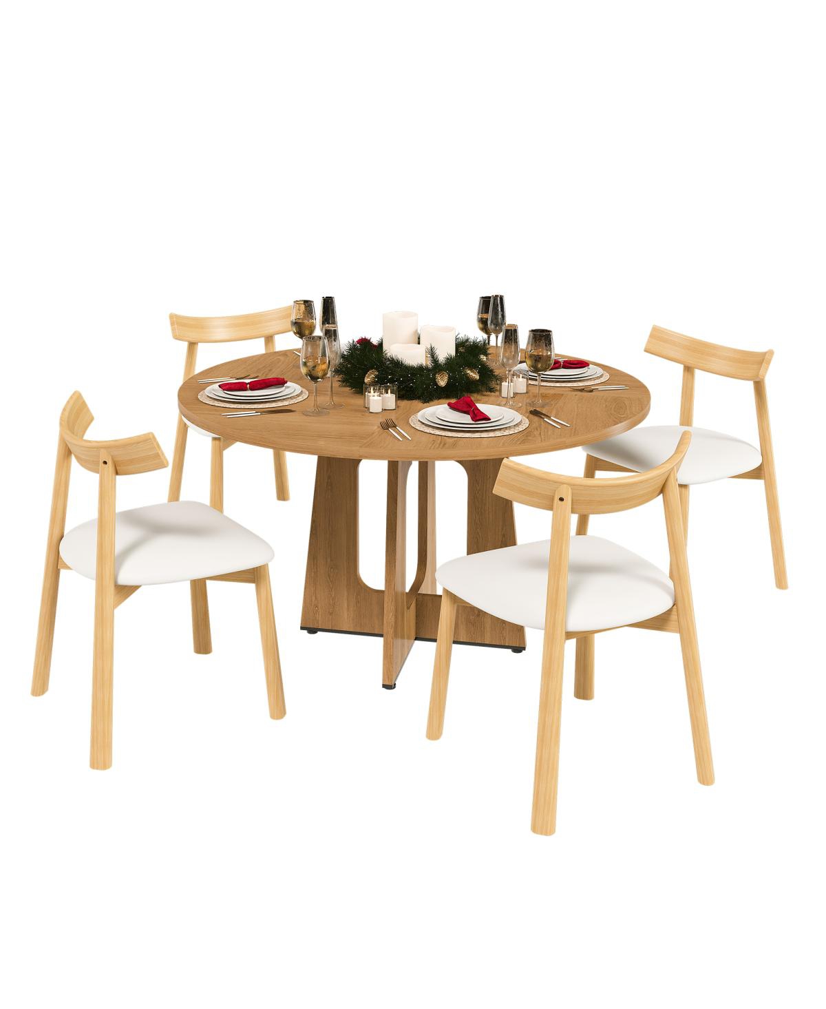 Streamdale Furniture Streamdale Farmhouse Round Dining Set: Oak Table & 4 Chairs with Pu Cushions