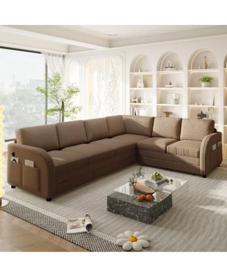 Oversize L-Shaped Sofa Couch with Pull-Out Bed & USB Port