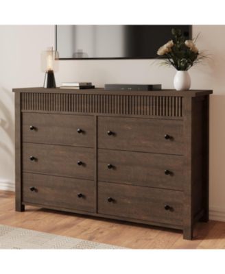 6 Drawer Wooden Fluted Storage Dresser Chest and TV Stand
