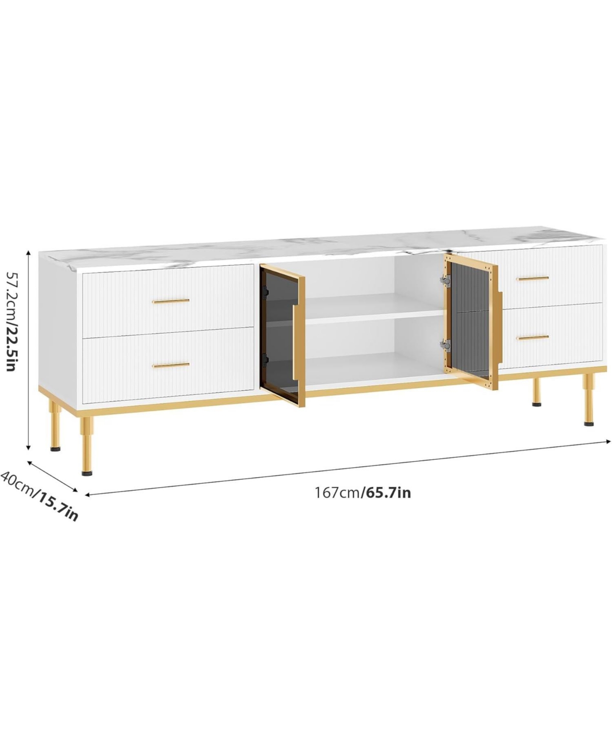 gaomon Tv Stand with Led Lights, Modern Entertainment Center 4 Drawers & Shelves Glass Doors, Console Table for