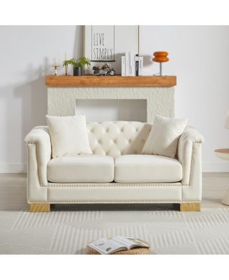 Classic Modern Chesterfield Sofa, 62-inch Velvet Two-Seater with Nailhead Decor