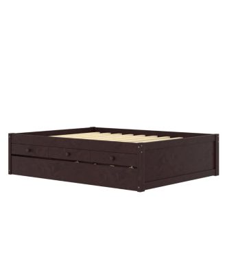 Full Platform Bed with Trundle, 2 Drawers, Solid Wood, Espresso