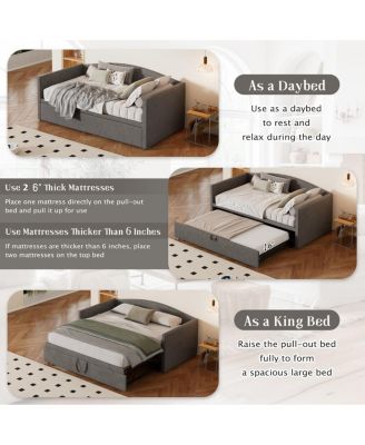 Twin Size Upholstered Velvet Daybed with Pop-Up Trundle