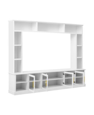Entertainment Center Wall Unit for TVs up to 80" with Bookshelves & Glass Doors