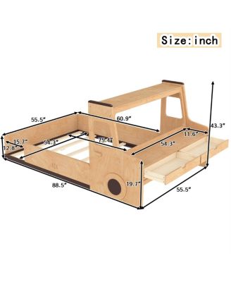 Full Size Car-Shape Floor Bed with Storage, Window, and Desk