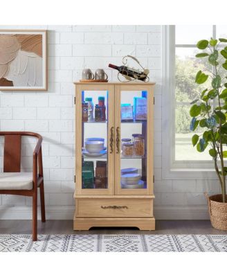 Lighted Glass Curio Display Cabinet with Adjustable Shelves