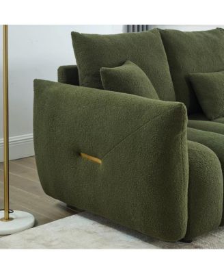 Teddy Fabric Sofa with 3 Pillows & Cushions, Solid Wood Frame