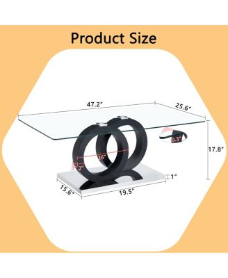 Modern Glass Top Coffee Table with Black Base - 47.2" L