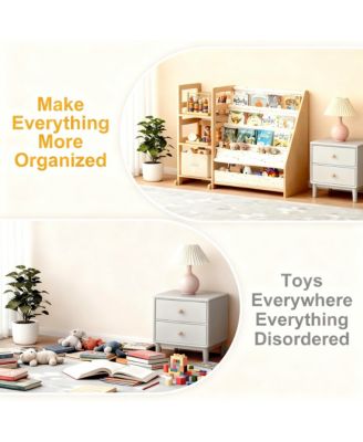 Wood Bookshelf for Kids - Storage with Sling Pockets and Drawers
