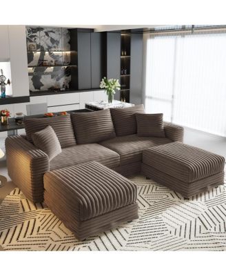 82.7" Plush Corduroy 3-Seat Sofa with Movable Ottoman