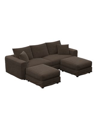 82.7" Plush Corduroy 3-Seat Sofa with Movable Ottoman