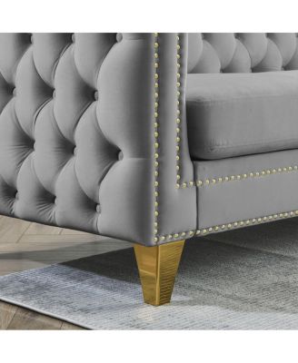 Velvet L-Shaped Sectional Couch, 5-Seater Corner Sofa with 3 Cushions