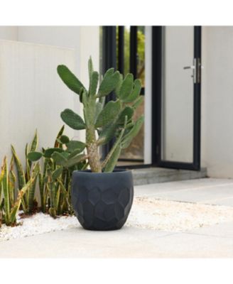 14.6-Inch Round Black Geometric MgO Planter