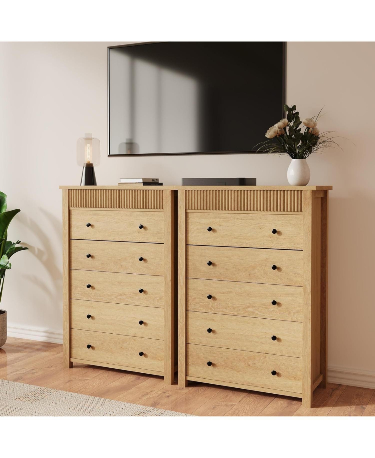 gaomon 5 Drawer Dresser for Bedroom, Wooden Chest of Drawers, Fluted Storage Organizer for Living Room, Hallway, Entryway