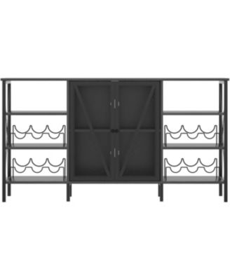 Farmhouse Wine Bar Cabinet with Wine Rack and Glass Holder Rustic Coffee Bar with Led Light Metal Sideboard and Liquor Table Cabinet