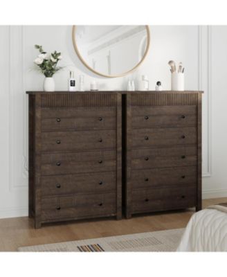 5 Drawer Dresser for Bedroom Wooden Chest of Drawers Fluted Storage Organizer for Living Room Hallway and Entryway