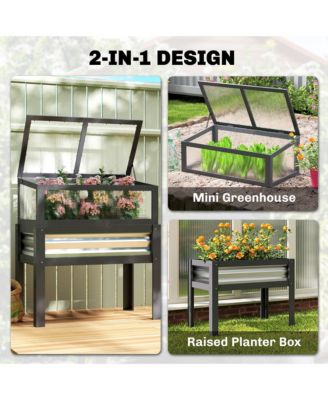 Raised Garden Bed with Flip-Up Mini house