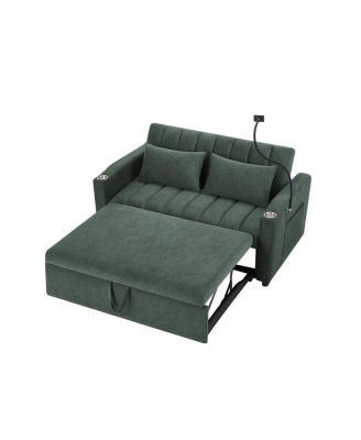  55.9" Convertible Sofa Bed Loveseat with 3 USB Ports & Side Pockets