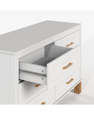 6 Drawer Wooden Double Dresser with Modern Metal Handles