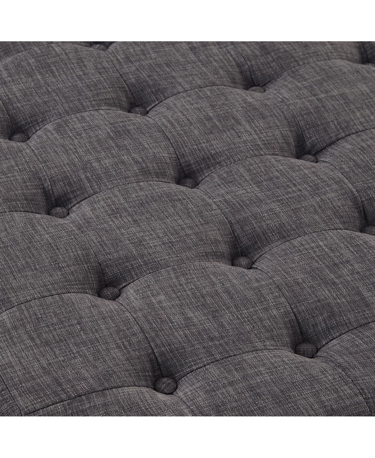 Streamdale Furniture Large Round Tufted Linen Ottoman Coffee Table with Wood Shelf