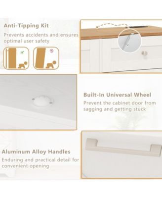 Tilt Out Trash Can Cabinet with Outlets and Adjustable Shelf